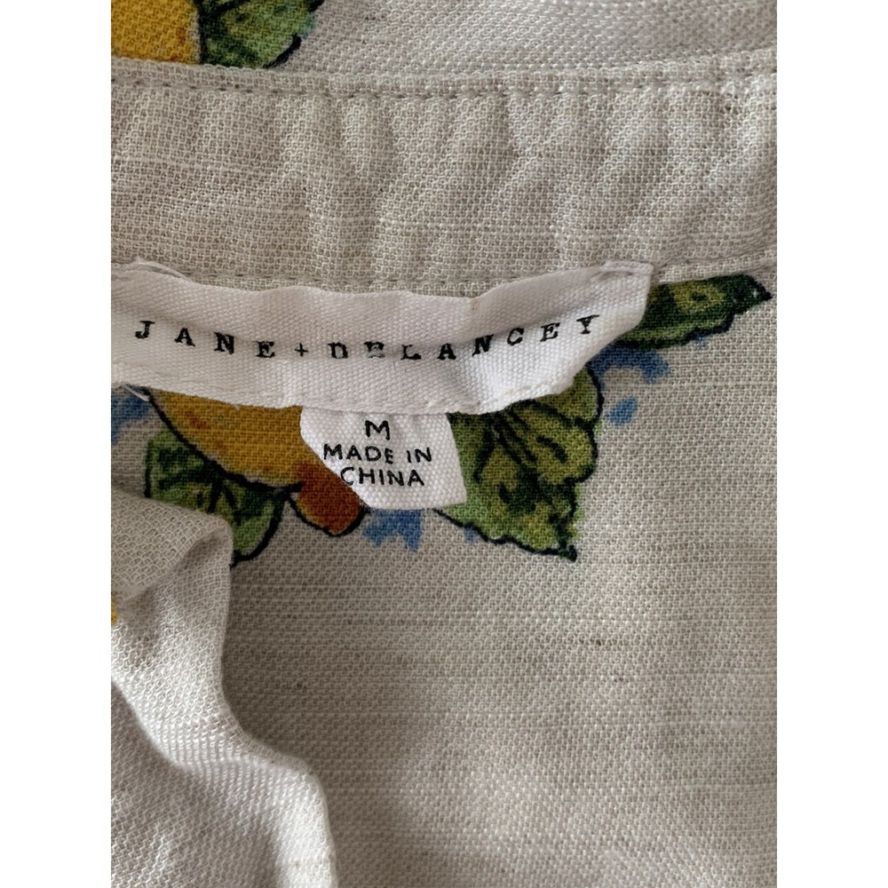 Jane + Delancey Short Sleeve Mini Dress Pockets Fruit Lemon Vacation M Linen Ble - Picture 5 of 11